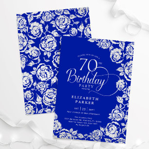 Elegant 70. Geburtstag Royal Blue Silver Rose Einladung