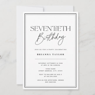 Elegant 70. Geburtstag Schwarz & Weiß Einladung