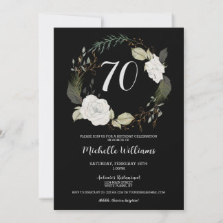 Elegant 70. Geburtstagsparty Floral Wreath Gold Einladung