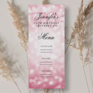 Elegant 70. Geburtstagsparty Menu Blush Pink Bokeh Einladung