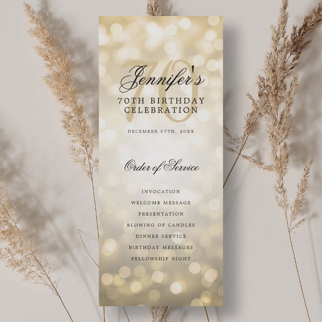 Elegant 70. Geburtstagsparty Programm Gold Bokeh (Elegant 70th Birthday Party Program Gold Bokeh)
