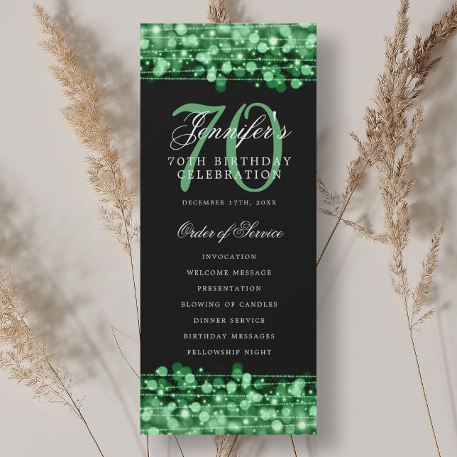 Elegant 70. Geburtstagsparty Programm Green (Elegant 70th Birthday Party Program Green)