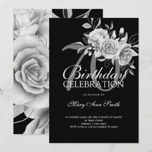 Elegant 70. Geburtstagsparty Silver Floral Einladung