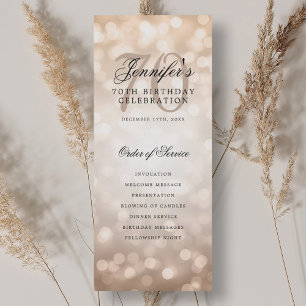 Elegant 70. Geburtstagsprogramm Rose Gold Bokeh Einladung
