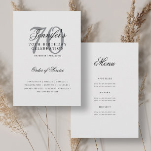 Elegant 70. Geburtstagsprogramm Silver mit Menü Einladung