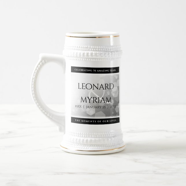 Elegant 70. Platinum Hochzeitstag Bierglas (Links)