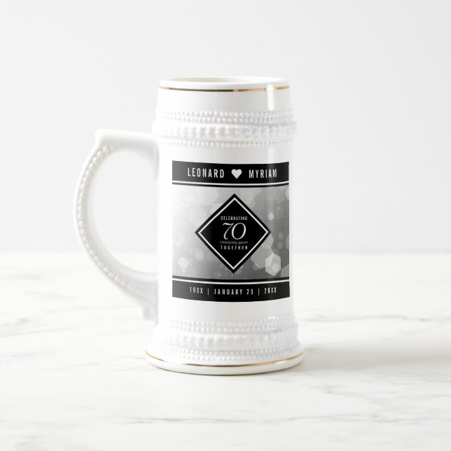 Elegant 70. Platinum Hochzeitstag Bierglas (Links)