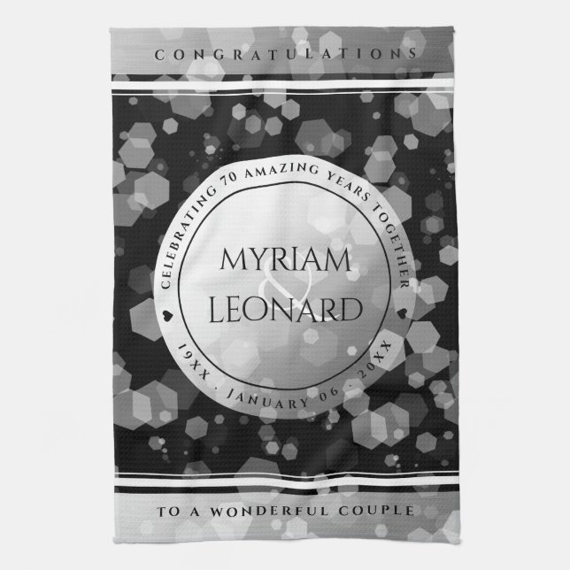 Elegant 70. Platinum Hochzeitstag Geschirrtuch (Vertikal)