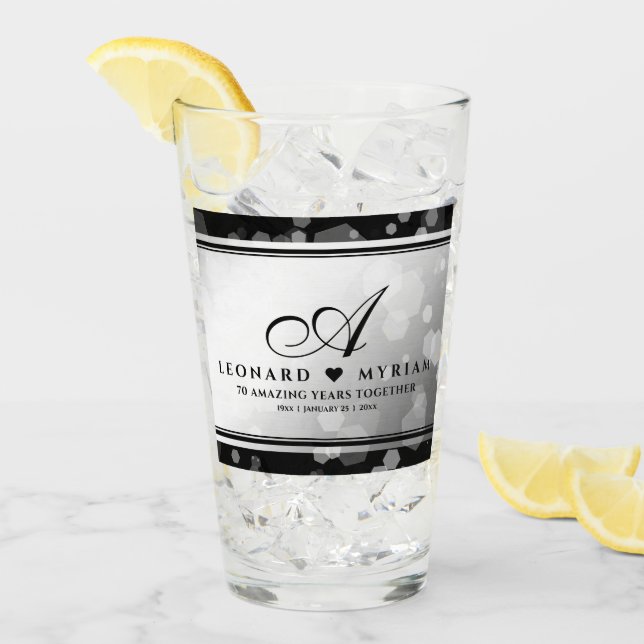 Elegant 70. Platinum Hochzeitstag Glas (Vorderseite Ice)