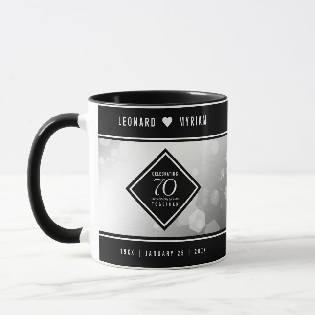 Elegant 70. Platinum Hochzeitstag Tasse (Links)