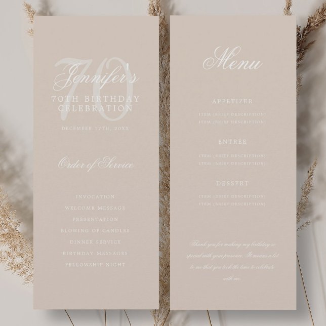 Elegant 70. Programm Champagne Menü+Vielen Dank (Elegant 70th Program Champagne Menu+Thank You)