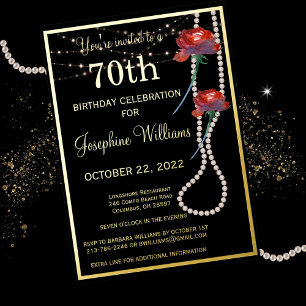 Elegant 70 Siebzig Geburtstag Black REAL Gold Folieneinladung