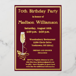 Elegant 70 Siebzig Geburtstag Red REAL Gold Folieneinladung