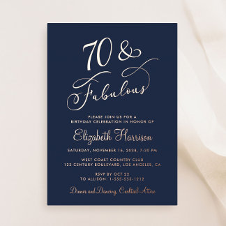 Elegant 70 und fabelhaft Blue 70. Geburtstagsparty Folieneinladung