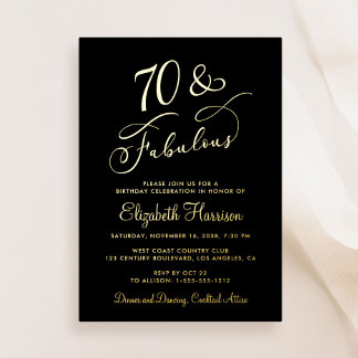 Elegant 70 und fabelhafte Black 70. Geburtstagspar Folieneinladung