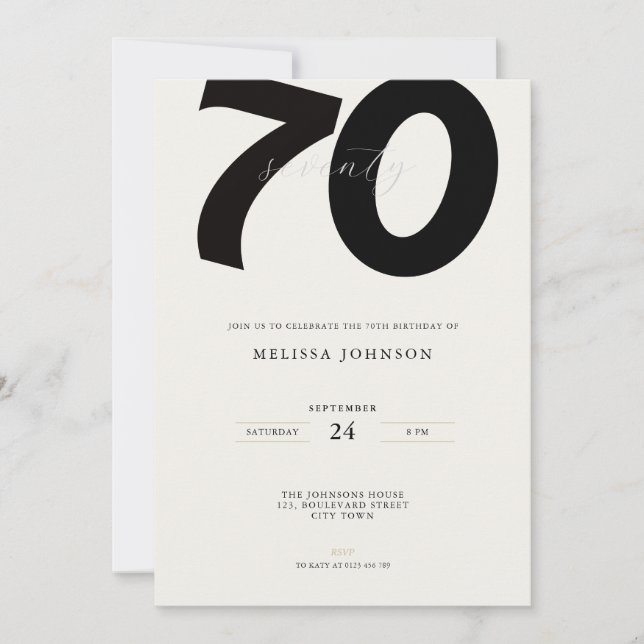 Elegant 70th Birthday Invitation - Minimal Style Einladung (Vorderseite)