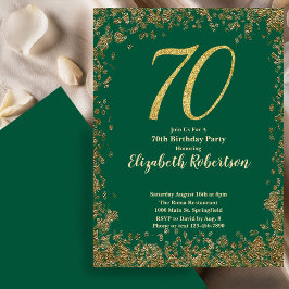 Elegant 70th Green Birthday Invitation Gold Sequin Einladung