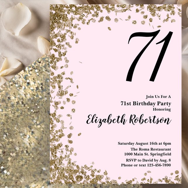 Elegant 71. Geburtstag Einladung Pink Gold Sequins (Von Creator hochgeladen)