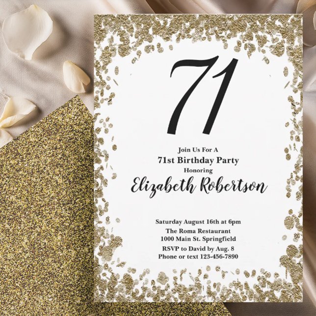 Elegant 71st Birthday Invitation With Gold Sequins Einladung (Von Creator hochgeladen)