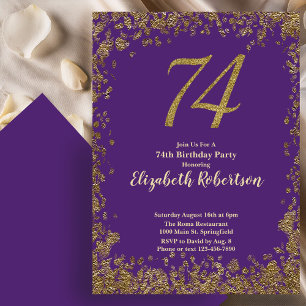 Elegant 74. Geburtstag Purple Gold Einladung