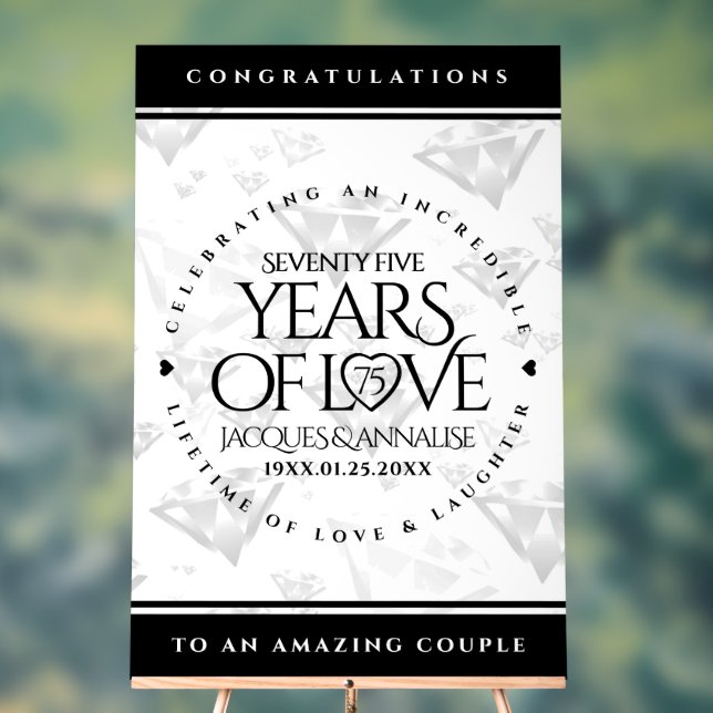 Elegant 75. Diamond Wedding Jubiläum Acrylschild (Neutral)