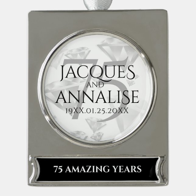 Elegant 75. Diamond Wedding Jubiläum Banner-Ornament Silber (Vorderseite)