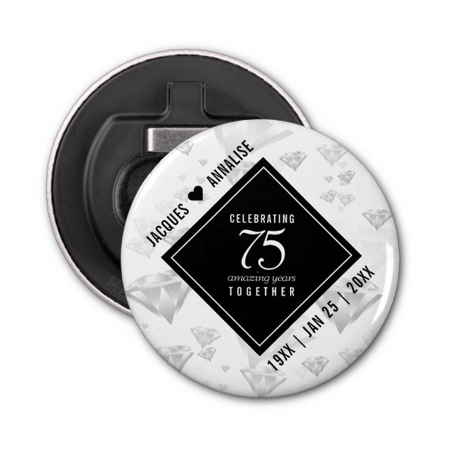 Elegant 75. Diamond Wedding Jubiläum Flaschenöffner (Vorderseite)