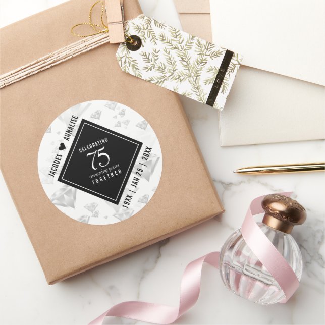 Elegant 75. Diamond Wedding Jubiläum Runder Aufkleber (Schenken)