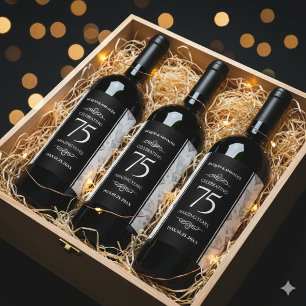 Elegant 75. Diamond Wedding Jubiläum Weinetikett