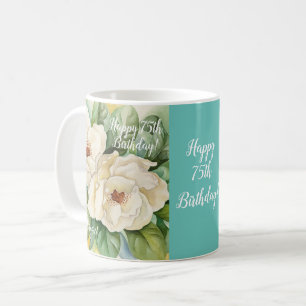Elegant 75. Geburtstag Aquamarin Flora Magnolia Na Kaffeetasse