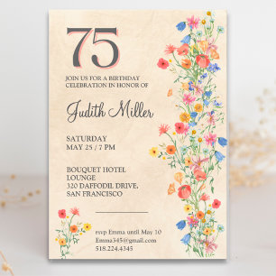 Elegant 75. Geburtstag - Blumendesign des Party Einladung