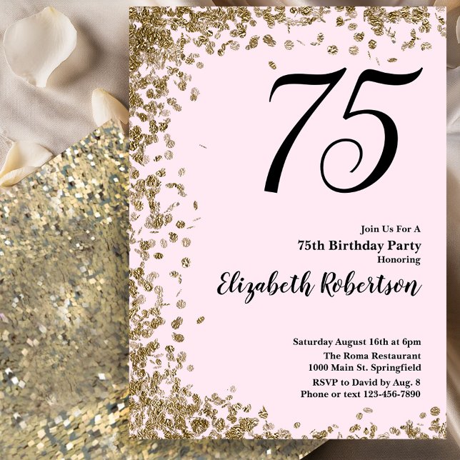Elegant 75. Geburtstag Einladung Pink Gold Sequins (Von Creator hochgeladen)
