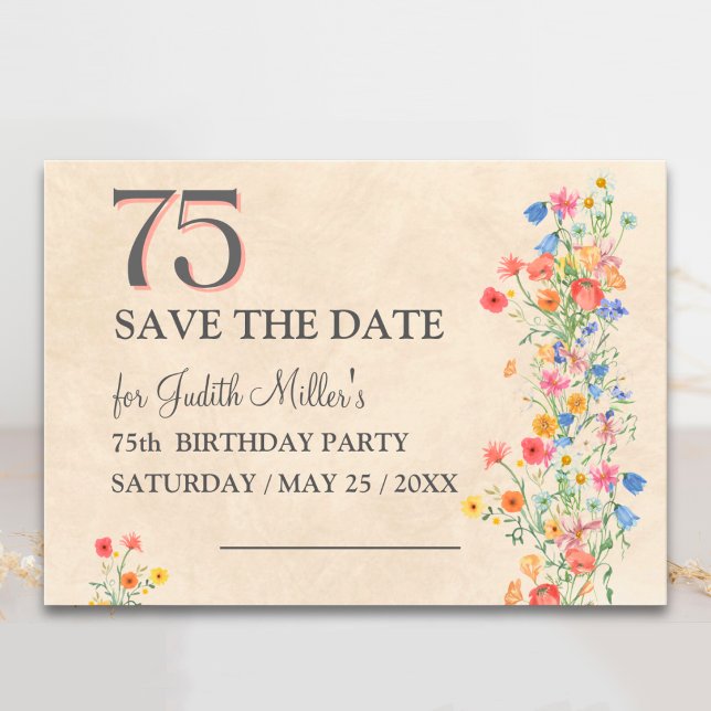 Elegant 75. Geburtstag - Wildblume Design Save The Date (Von Creator hochgeladen)