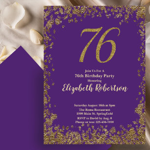 Elegant 76. Geburtstag in Lila und Gold Einladung