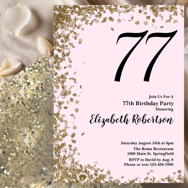 Elegant 77. Geburtstag Einladung Pink Gold Sequins (Von Creator hochgeladen)