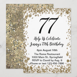 Elegant 77th Birthday Invitation in black and gold Einladung