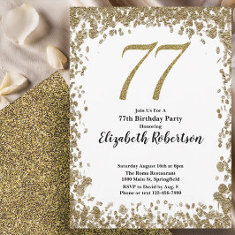Elegant 77th Birthday Invitation With Gold Sequins Einladung