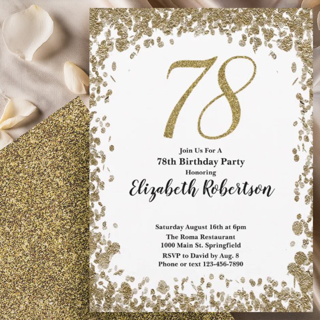 Elegant 78th Birthday Invitation With Gold Sequins Einladung (Von Creator hochgeladen)