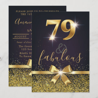 Elegant 79 & Fabulous Gold Glitzer 79. Geburtstag Einladung