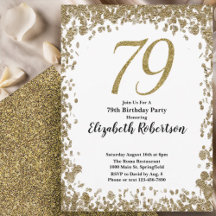 Elegant 79th Birthday Invitation With Gold Sequins