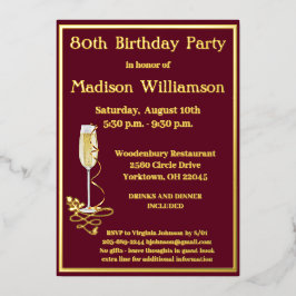 Elegant 80 Achtzig Geburtstag Red REAL Gold Folieneinladung