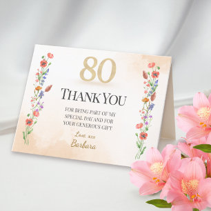 Elegant 80. Geburtstag - 80 Jahre Wildblumen Dankeskarte