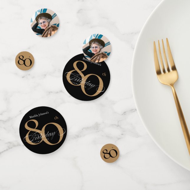 Elegant 80. Geburtstag Black Gold Calligraphie Konfetti (Gruppe)