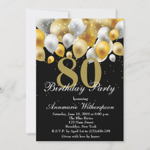 Elegant 80. Geburtstag Einladung Gold Ballons