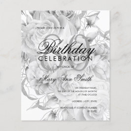 Elegant 80. Geburtstag Floral Silver White Einladu Flyer