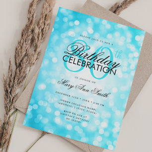 Elegant 80. Geburtstag Glam Türkis Shimmer Licht Einladung