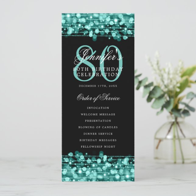 Elegant 80. Geburtstag Programm Türkis Vielen Dank (Stehend Vorderseite)