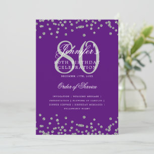 Elegant 80. Geburtstag Programmmenü Silver Lila Einladung