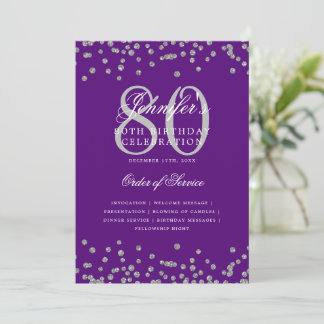 Elegant 80. Geburtstag Programmmenü Silver Lila Einladung