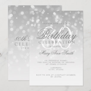 Elegant 80. Geburtstag Silver Bokeh Sparkle Lights Einladung